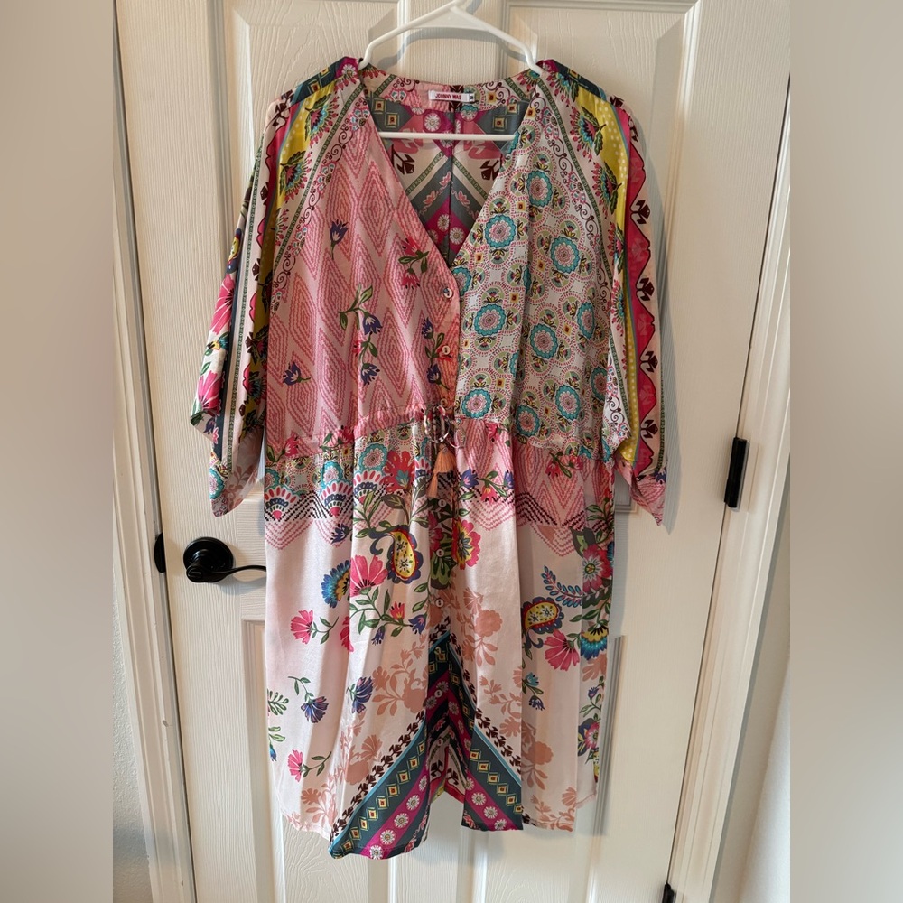 Johnny Was Pink and Green Patterned Dress